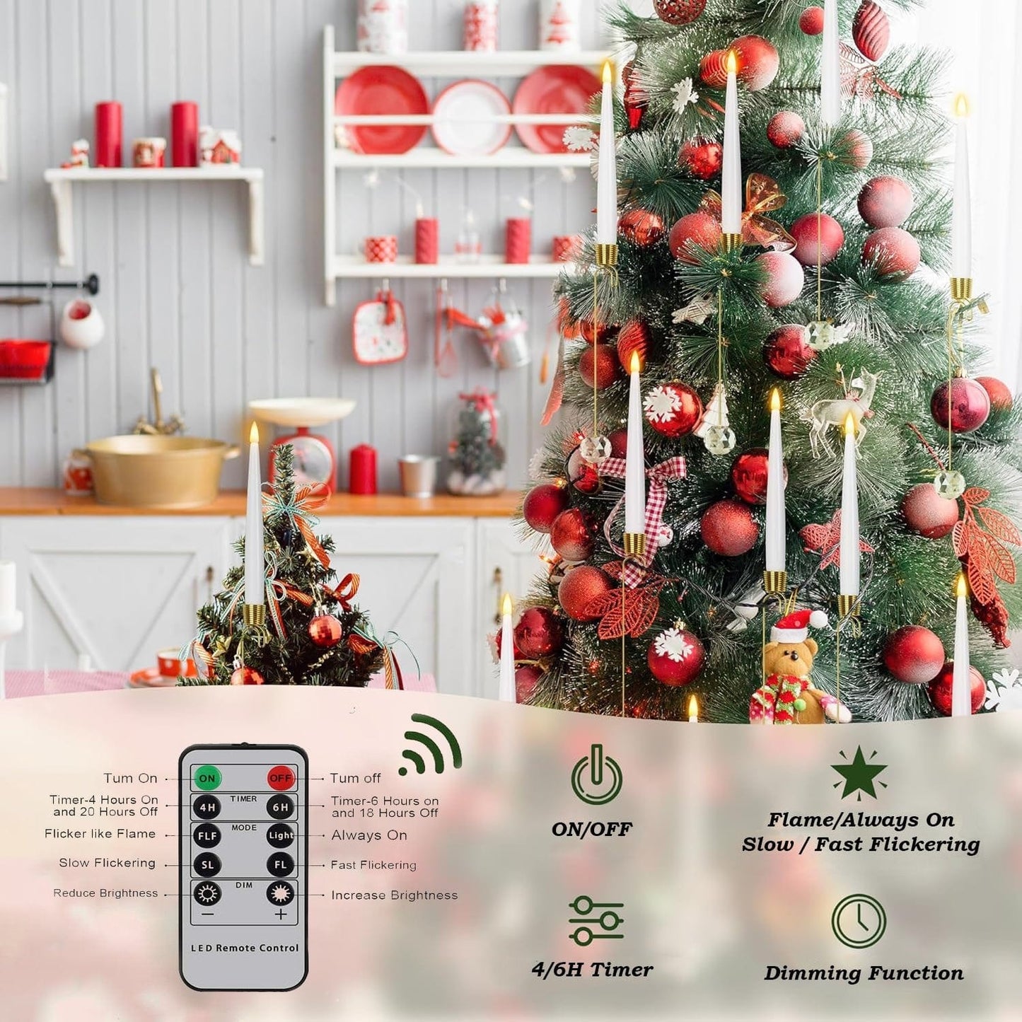 CZTICLE®🎄Christmas Tree Led Candles with Clear Crystal Ball Hook