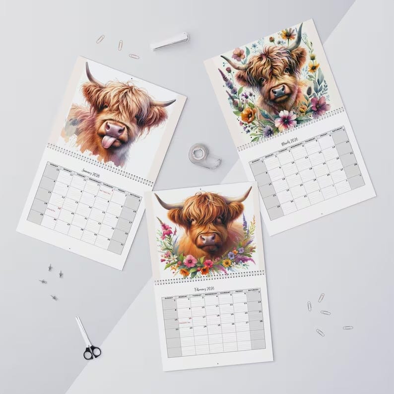 Cilifer®Highland Cow Calendar 2026 – Rustic Farmhouse Wall Art & Monthly Planner