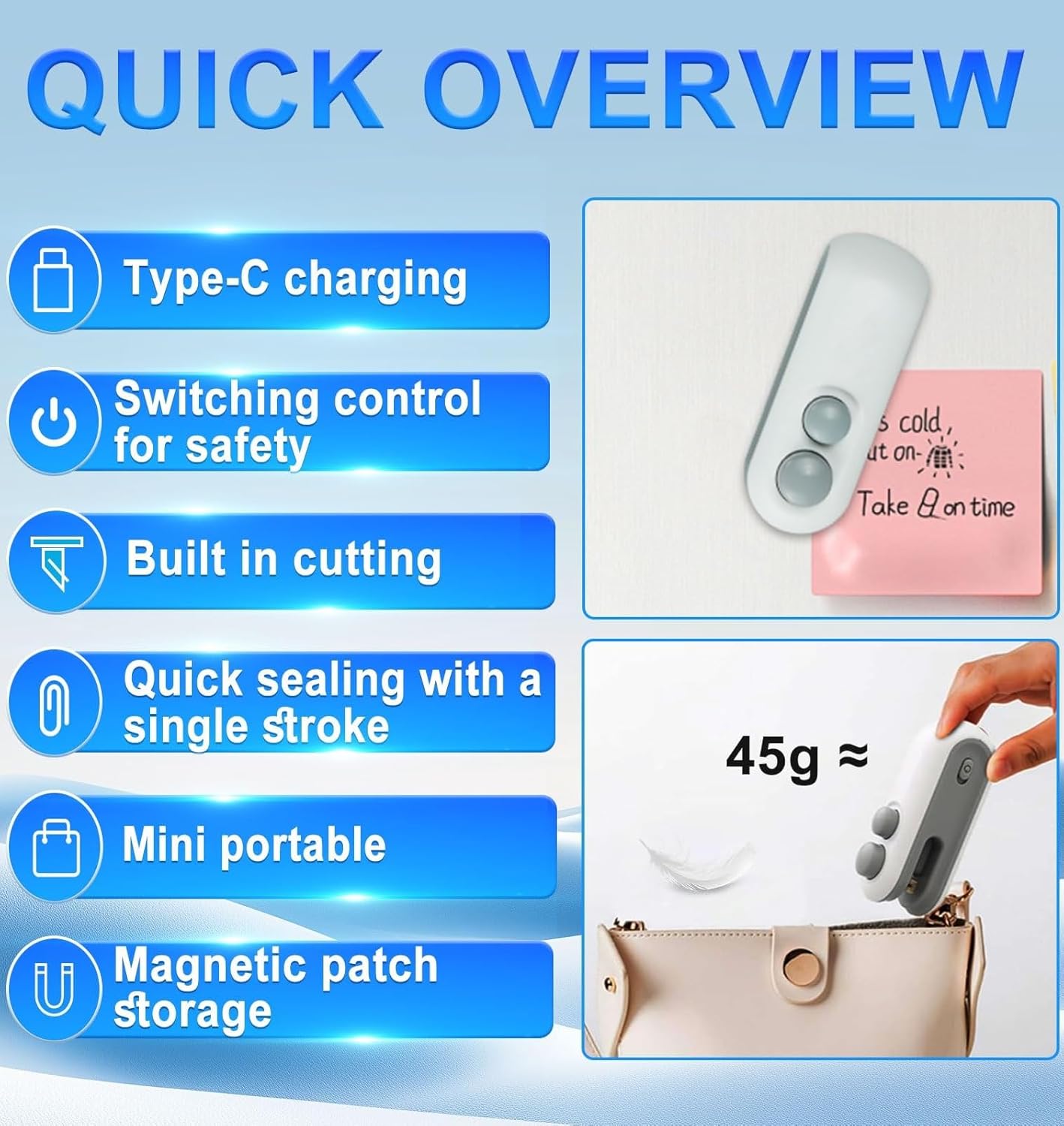 Cilifer®Mini Sealer Small Household Hand Pressure Sealer Portable Snack Plastic Bag Heat Sealing Machine