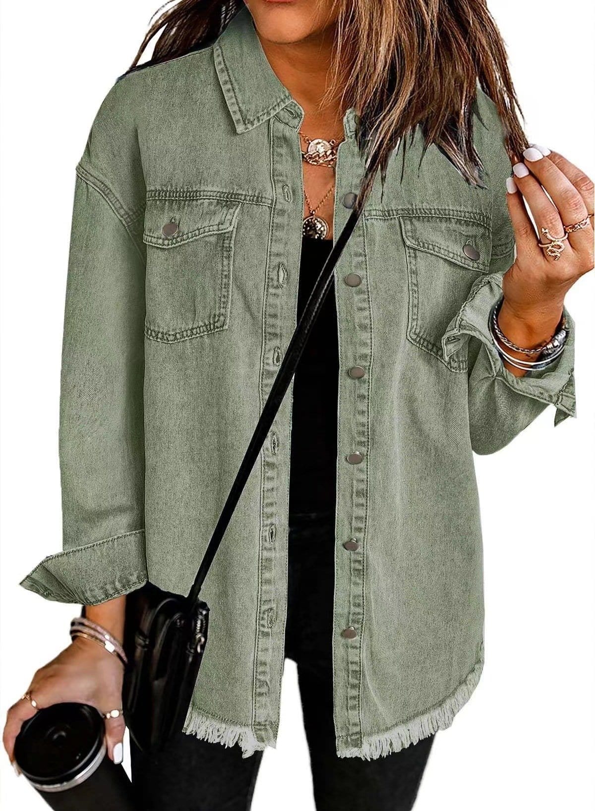 CZTICLE®Jean Jackets for Women Ripped Fringe Denim Jean Jacket