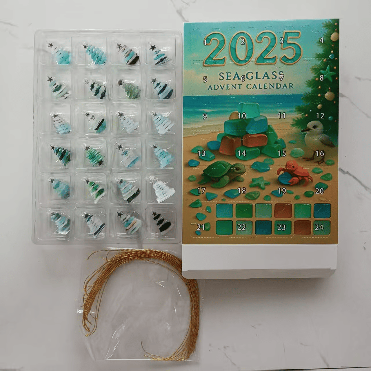 Cilifer®Sea Glass Christmas Tree Advent Calendar-2D Acrylic Christmas Tree Countdown Calendar