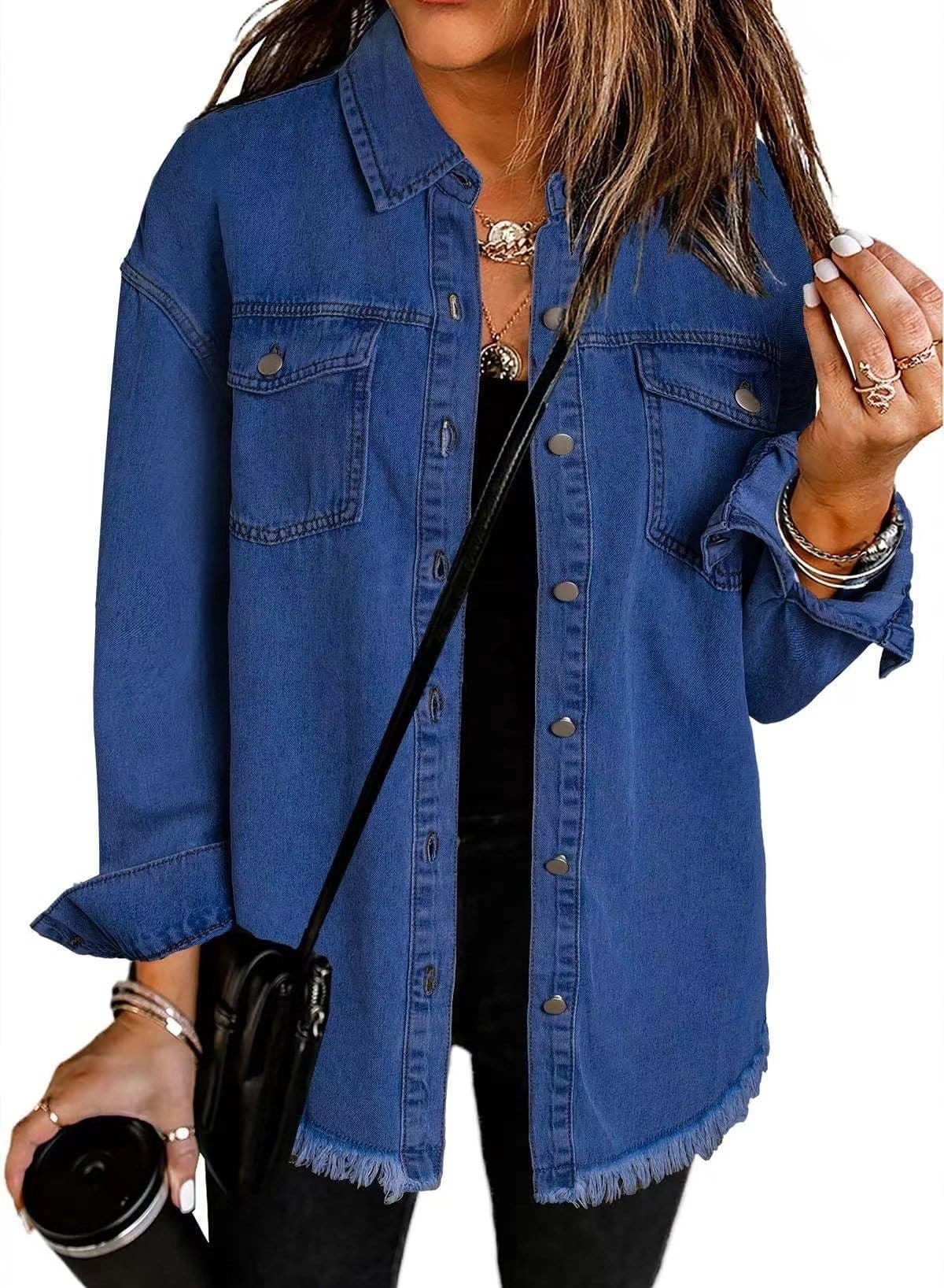 CZTICLE®Jean Jackets for Women Ripped Fringe Denim Jean Jacket