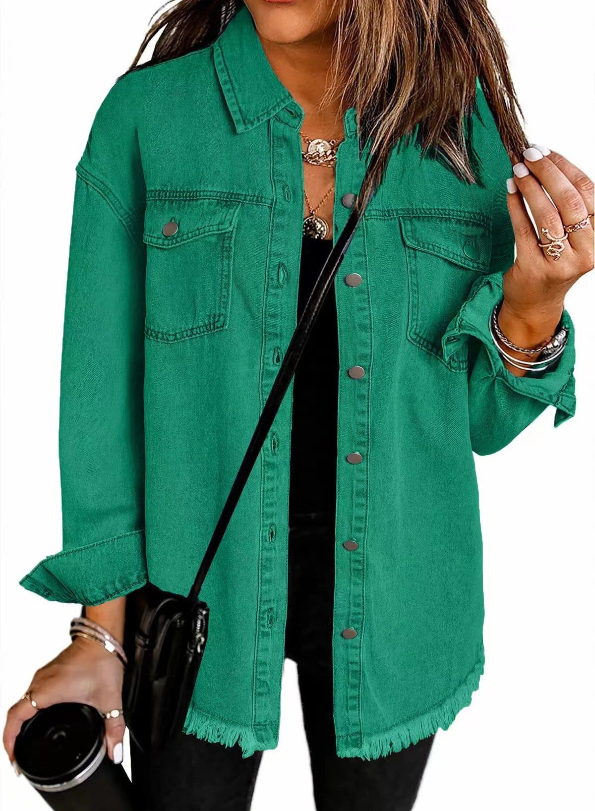 CZTICLE®Jean Jackets for Women Ripped Fringe Denim Jean Jacket