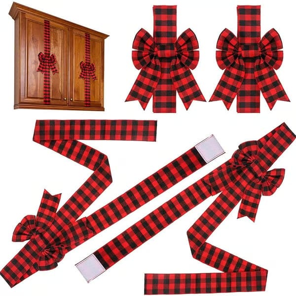 Cilifer®Red Christmas Cabinet Ribbons Bows Large Red Bow Christmas Door Kitchen Cabinet Ribbon Bows Locker for Xmas Holidays Party Decorations Supplies