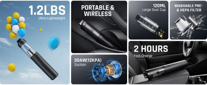 CZTICLE®💥Sale – 50% Off💥 Portable Cordless Car Vacuum with High Suction Power