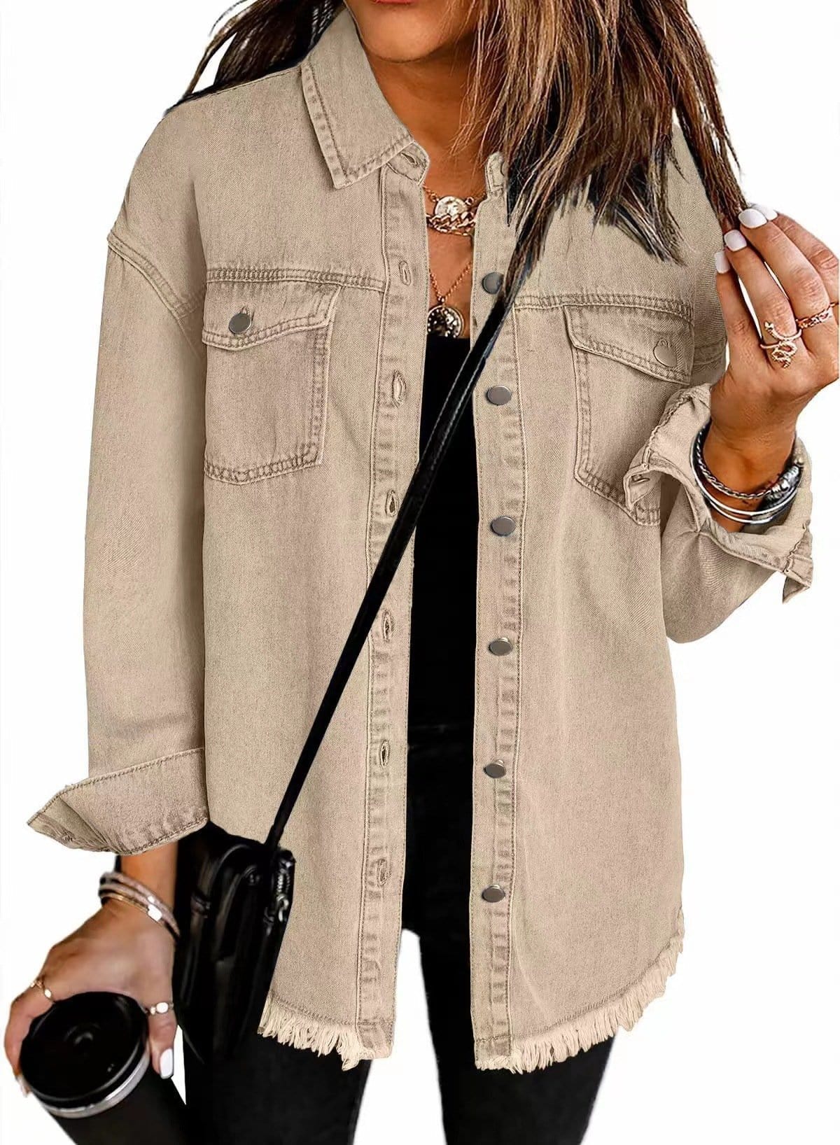 CZTICLE®Jean Jackets for Women Ripped Fringe Denim Jean Jacket