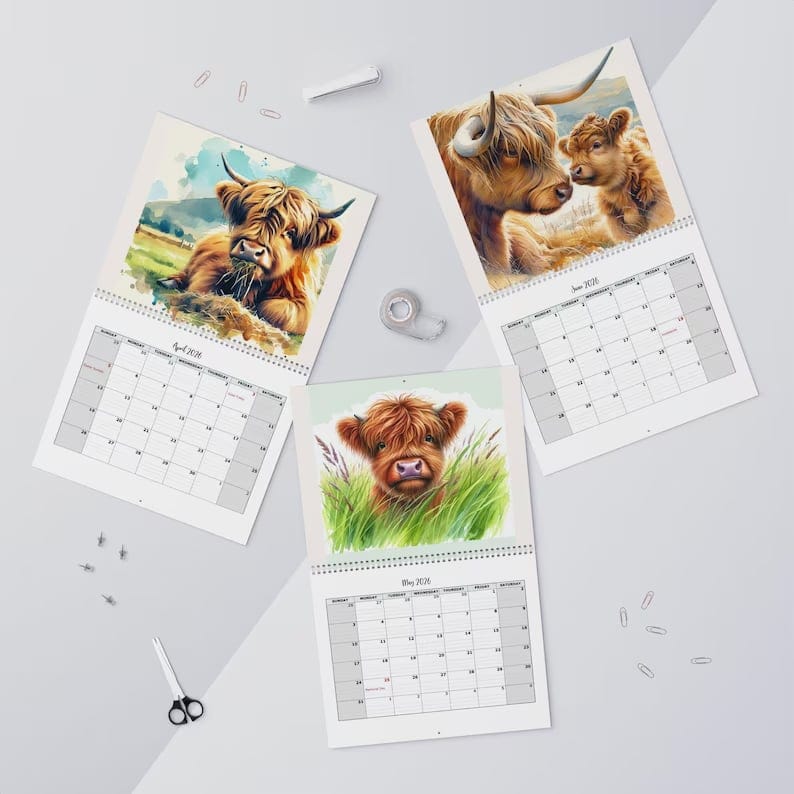 Cilifer®Highland Cow Calendar 2026 – Rustic Farmhouse Wall Art & Monthly Planner