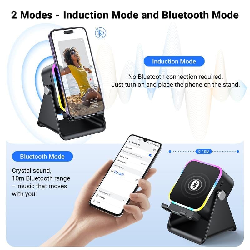 Cilifer® 5-in-1 Wireless Induction Bluetooth Speaker with Adjustable Phone Stand