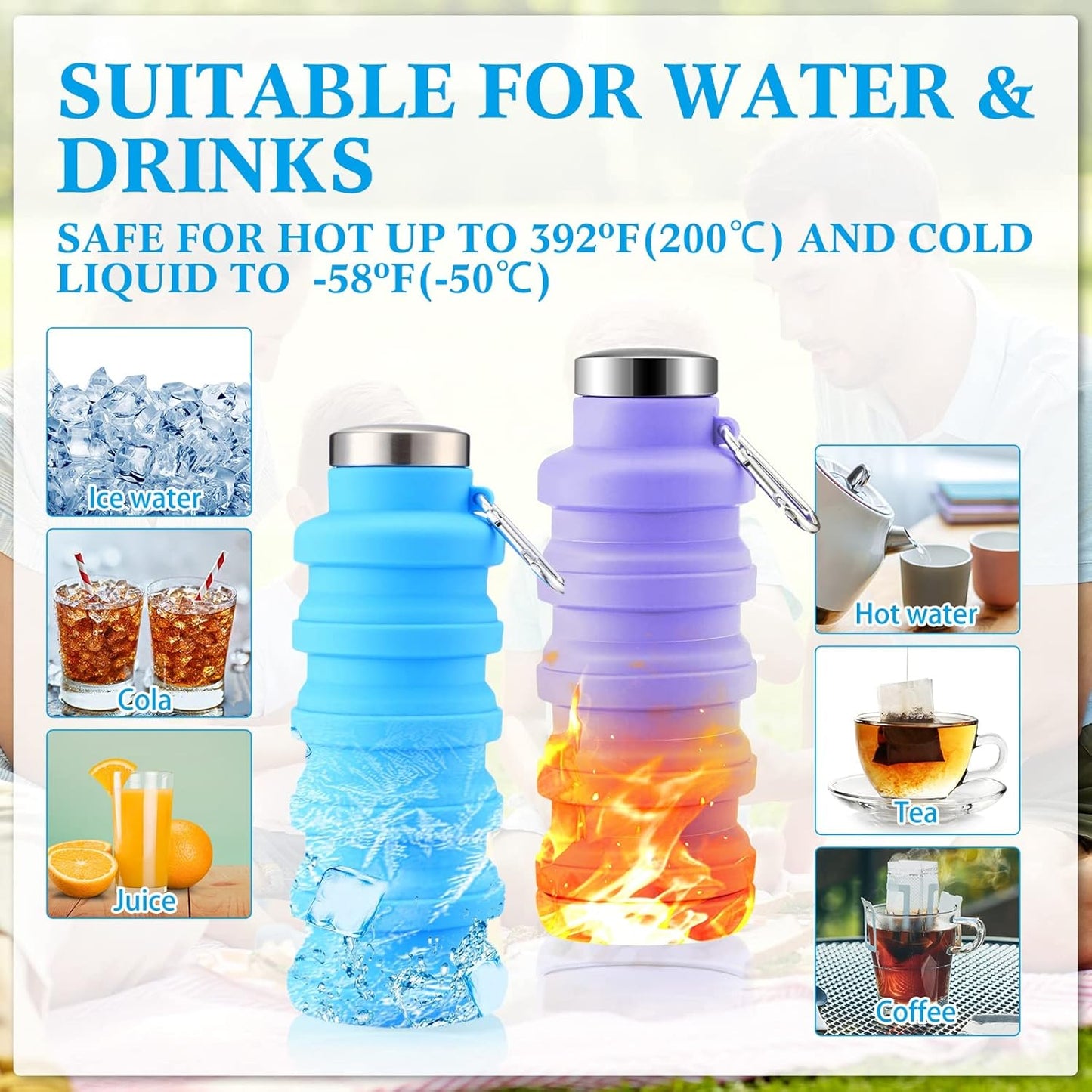 Cilifer®🏆Hot Sale🔥🔥Silicone foldable water bottle – Ideal for sports. travel & outdoor – Reusable & BPA-free