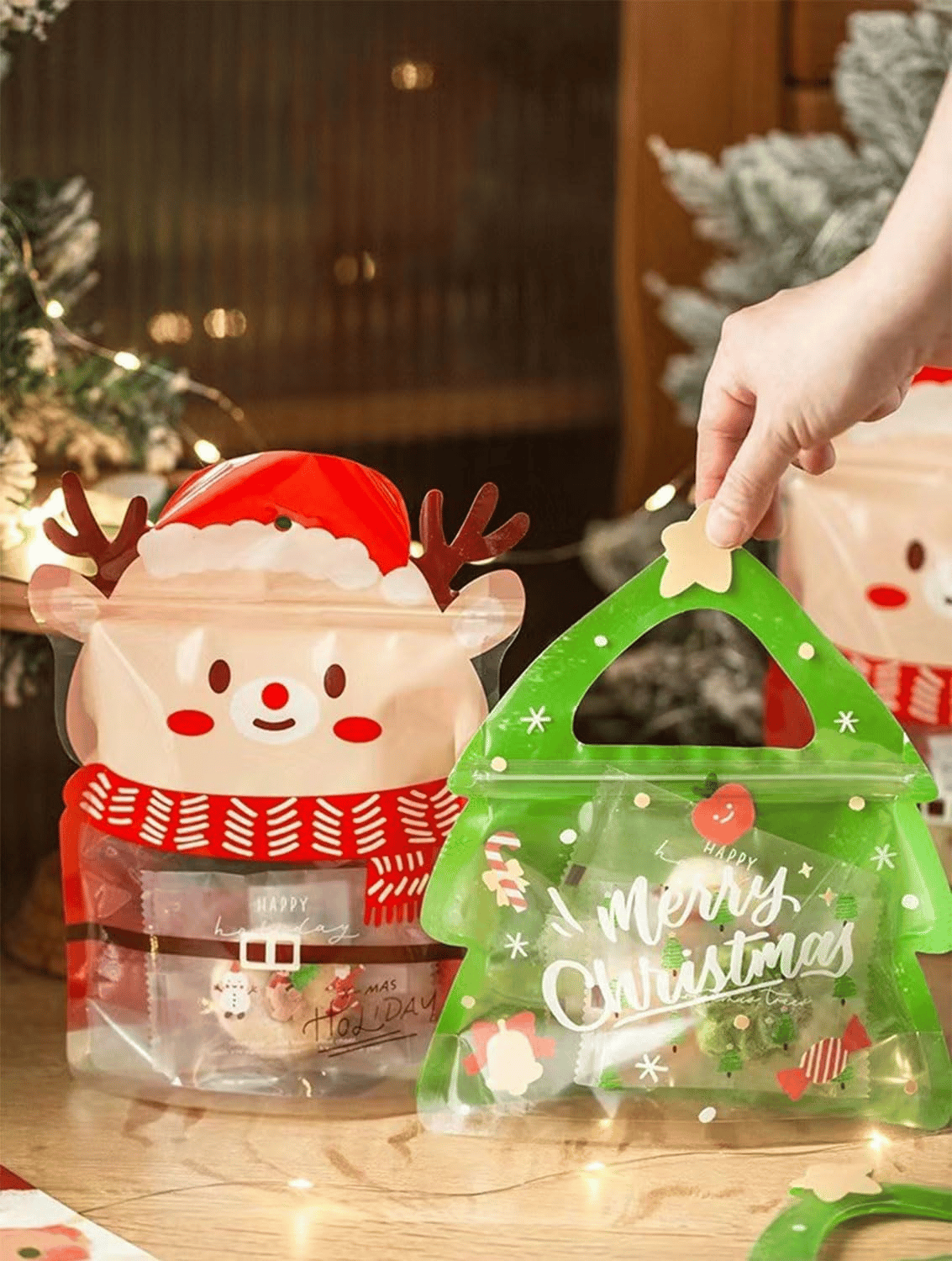 Cilifer®Christmas Treat Bags. Kids Xmas Sealable Bags With Handle 10 PCS