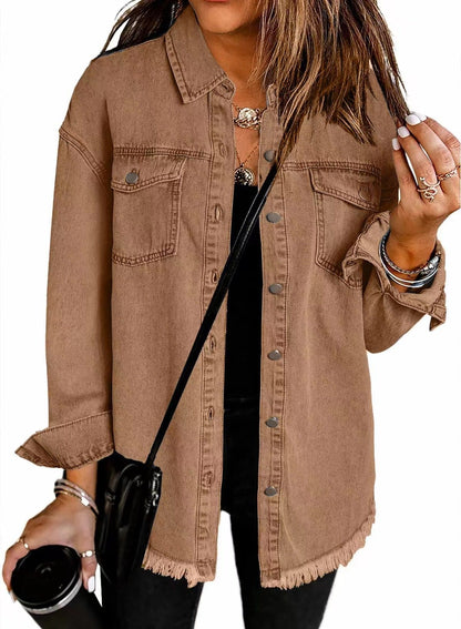 CZTICLE®Jean Jackets for Women Ripped Fringe Denim Jean Jacket