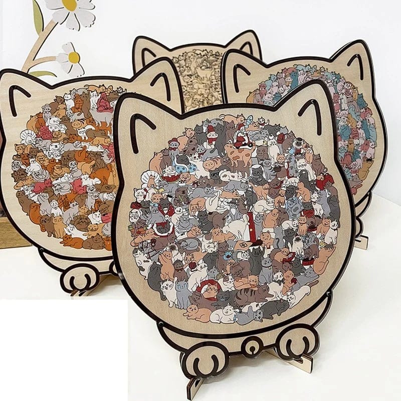 Cilifer®135-Piece Morandi-Colored Cat Shaped Wooden Jigsaw Puzzle
