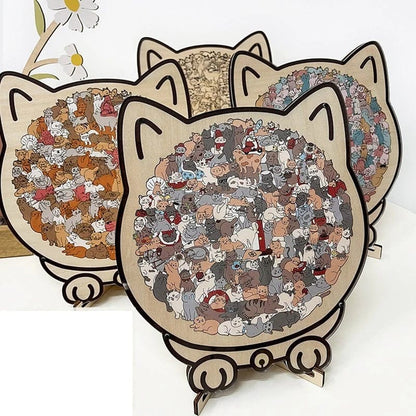 Cilifer®135-Piece Morandi-Colored Cat Shaped Wooden Jigsaw Puzzle