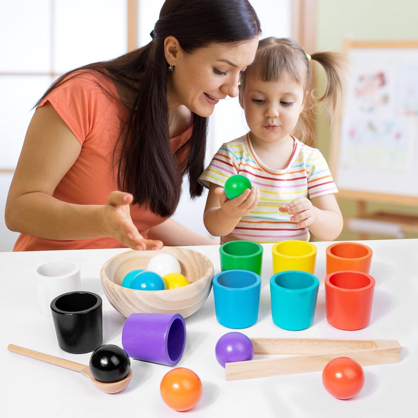 Cilifer®Rainbow Balls in Cups Toddler Toys - Safe Size & Non-toxic Materials
