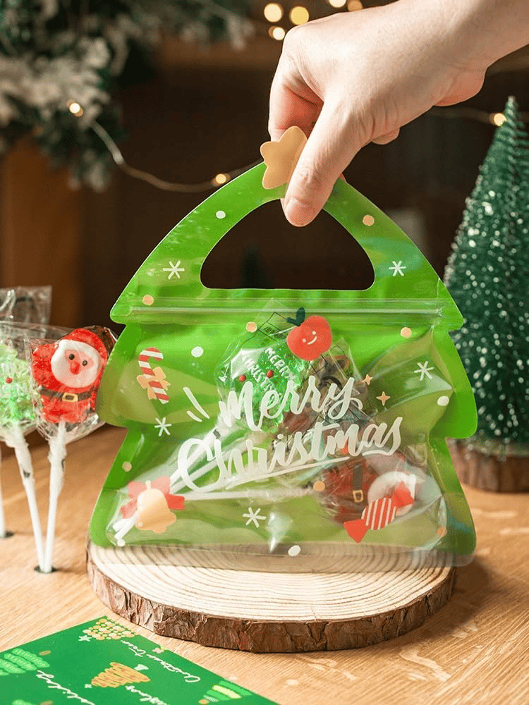 Cilifer®Christmas Treat Bags. Kids Xmas Sealable Bags With Handle 10 PCS