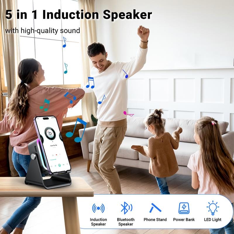 Cilifer® 5-in-1 Wireless Induction Bluetooth Speaker with Adjustable Phone Stand