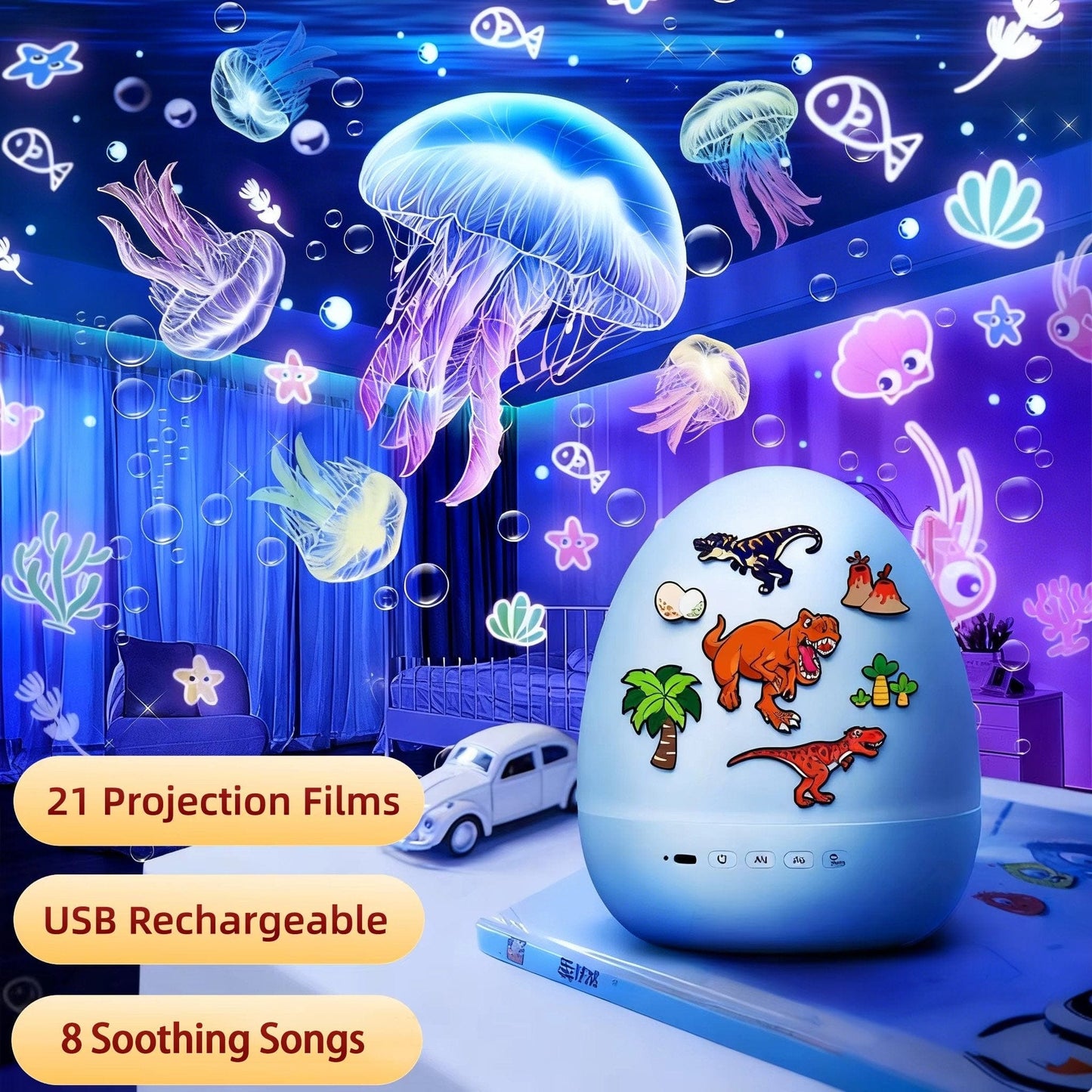 Cilifer®Dinosaur Egg Night Light Projector with Bluetooth Speaker For Kids