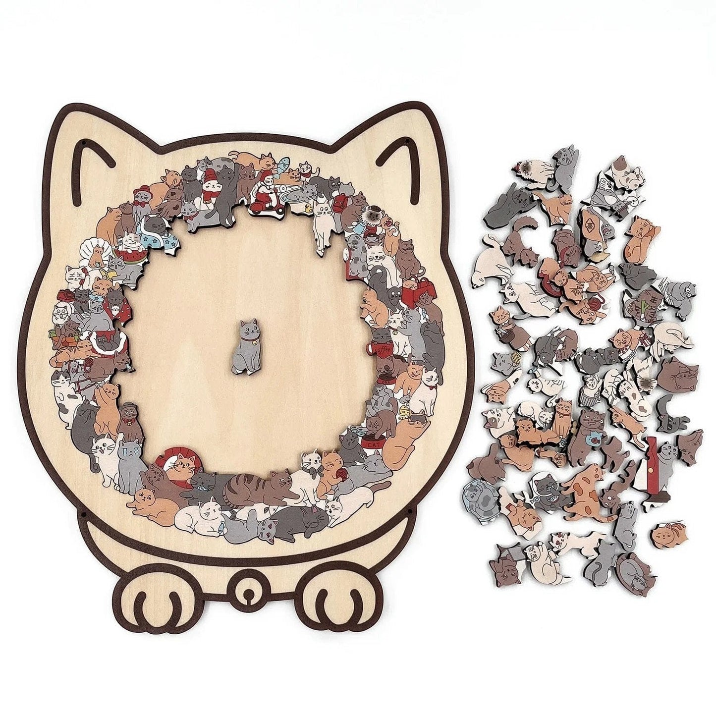 Cilifer®135-Piece Morandi-Colored Cat Shaped Wooden Jigsaw Puzzle
