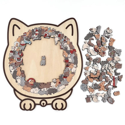 Cilifer®135-Piece Morandi-Colored Cat Shaped Wooden Jigsaw Puzzle