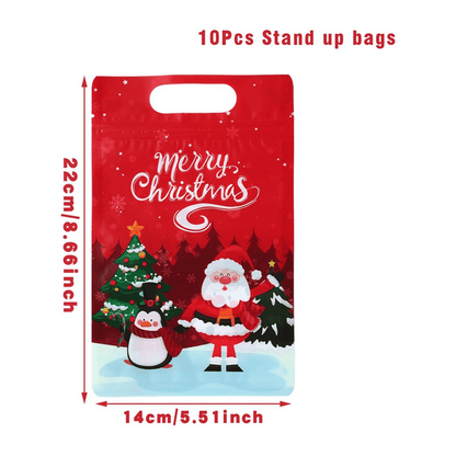 Cilifer®Christmas Treat Bags. Kids Xmas Sealable Bags With Handle 10 PCS