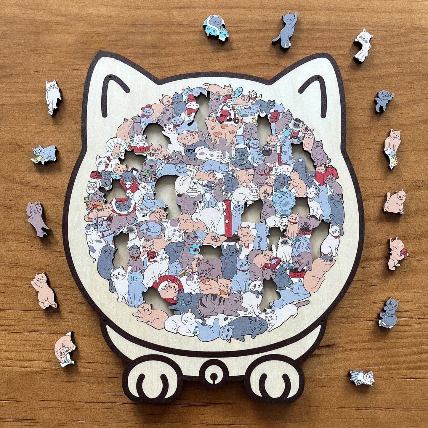 Cilifer®135-Piece Morandi-Colored Cat Shaped Wooden Jigsaw Puzzle