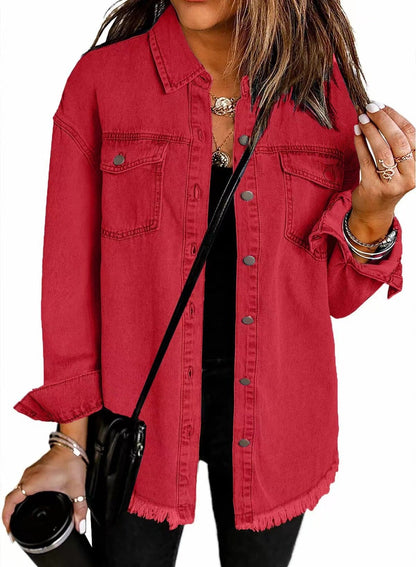 CZTICLE®Jean Jackets for Women Ripped Fringe Denim Jean Jacket