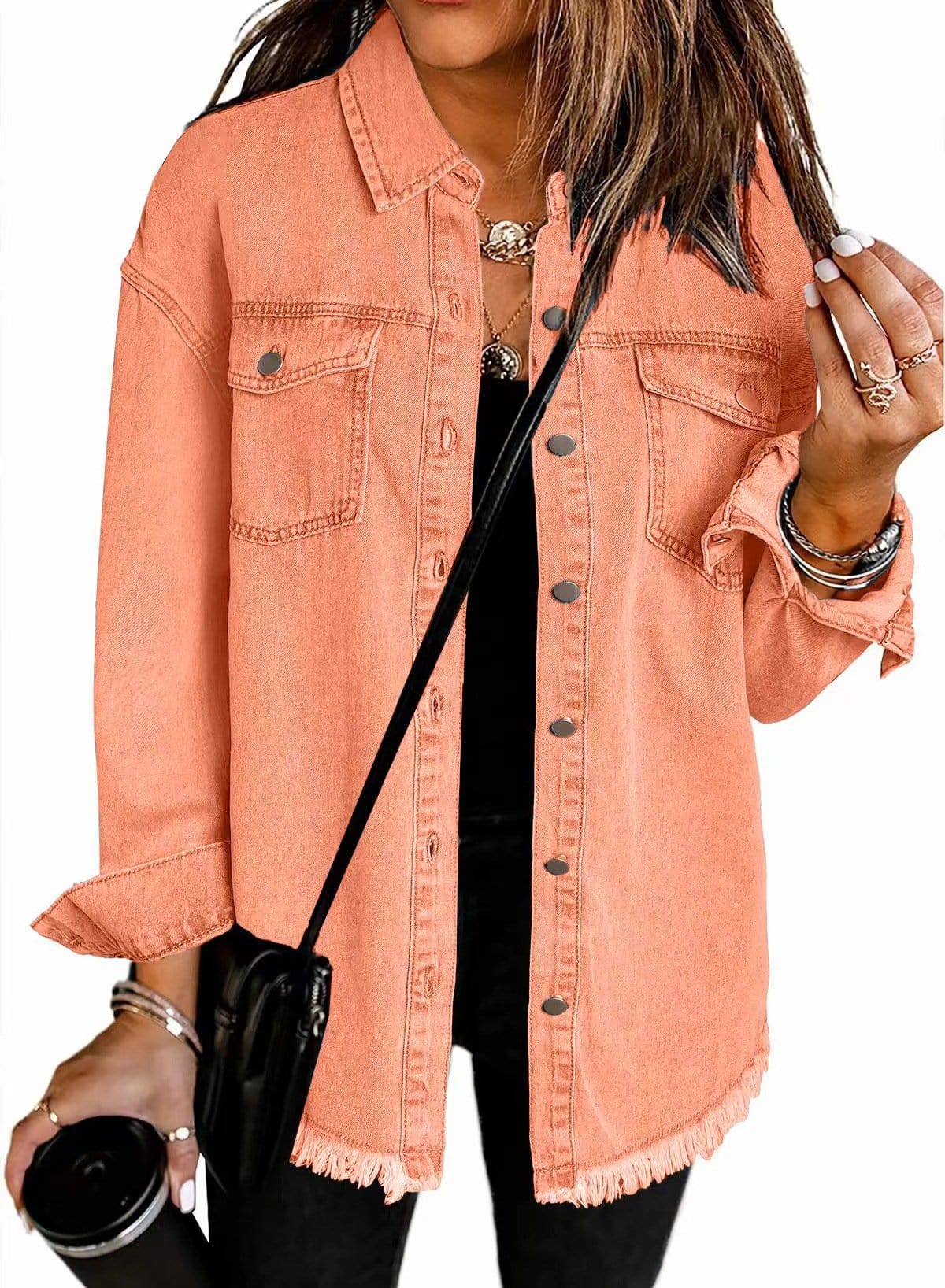 CZTICLE®Jean Jackets for Women Ripped Fringe Denim Jean Jacket