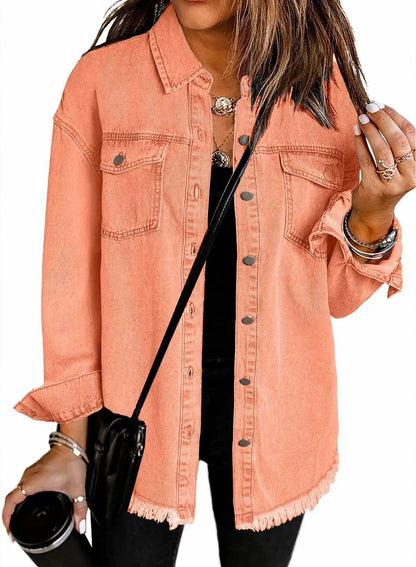 CZTICLE®Jean Jackets for Women Ripped Fringe Denim Jean Jacket