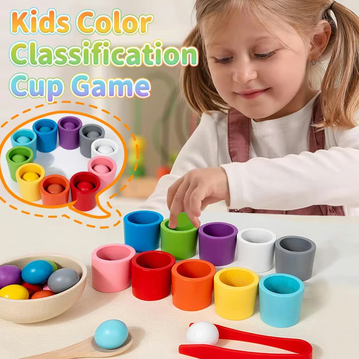 Cilifer®Rainbow Balls in Cups Toddler Toys - Safe Size & Non-toxic Materials