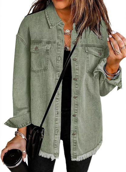 CZTICLE®Jean Jackets for Women Ripped Fringe Denim Jean Jacket
