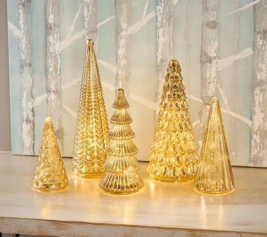 Cilifer®BFF Collection Set of 5 Illuminated Mercury Glass Trees