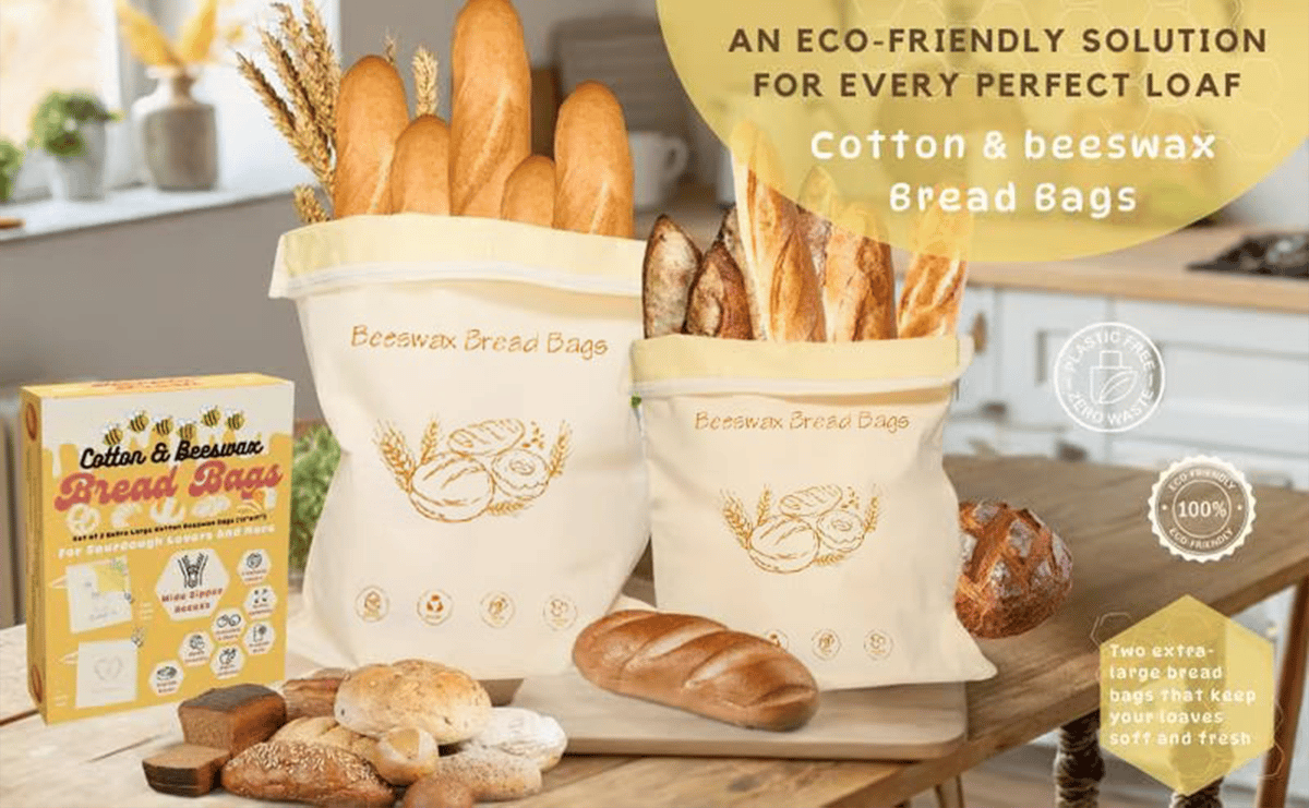 Cilifer®Wide Zipper Access Cotton & Beeswax Bread Bags for Sourdough