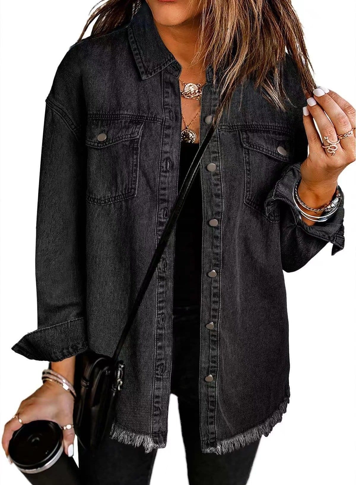 CZTICLE®Jean Jackets for Women Ripped Fringe Denim Jean Jacket