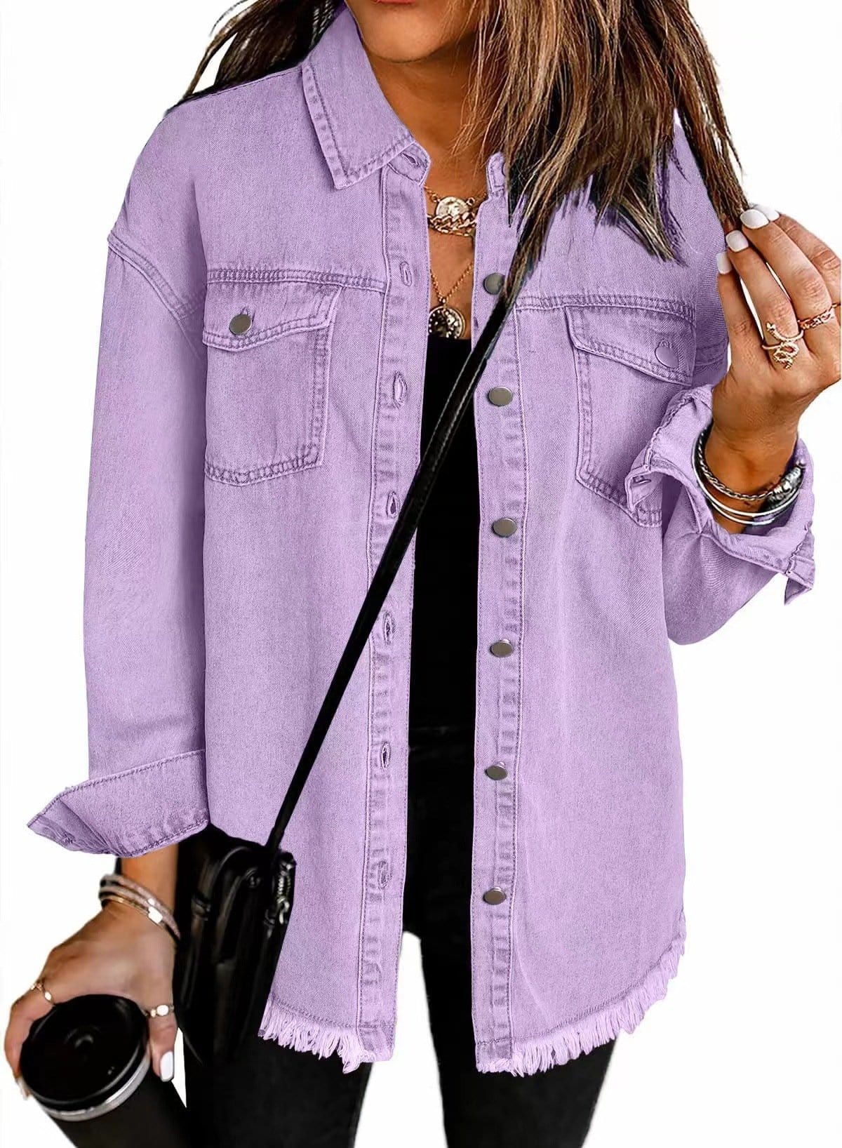 CZTICLE®Jean Jackets for Women Ripped Fringe Denim Jean Jacket