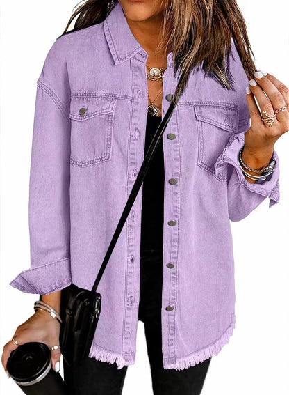 CZTICLE®Jean Jackets for Women Ripped Fringe Denim Jean Jacket