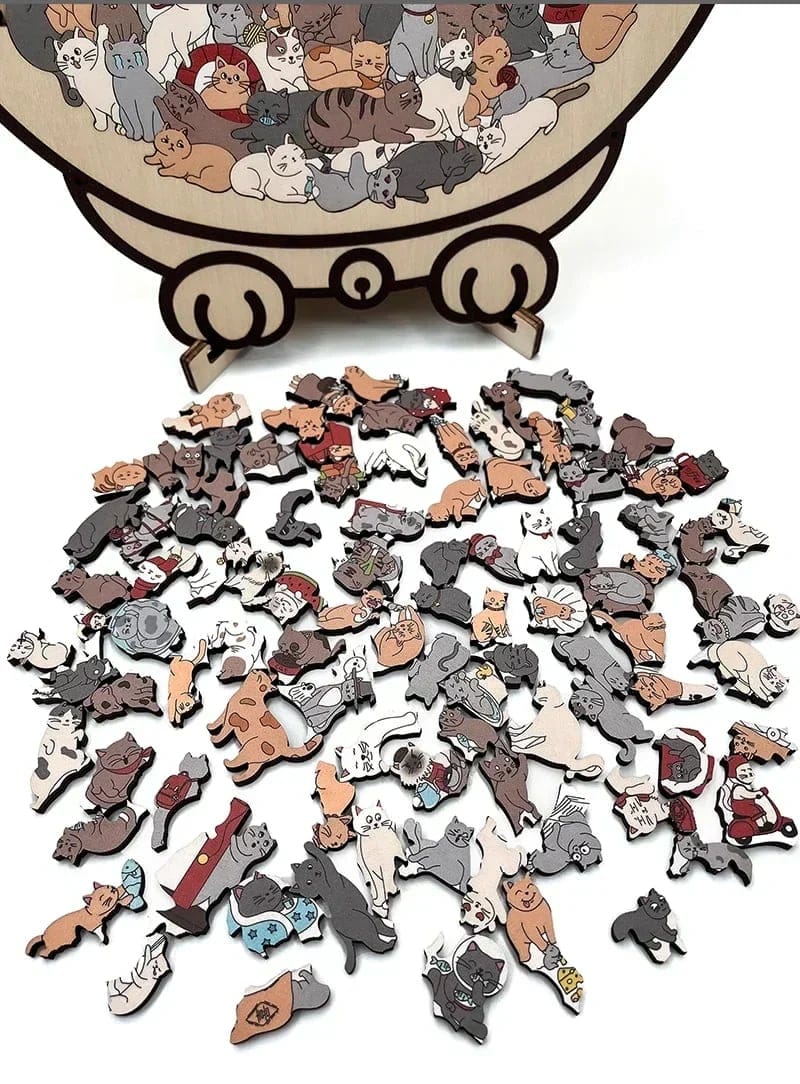 (💖The perfect gift for cat lovers) 🔥🐈135-Pieces Morandi-Colored Cat Shaped Wooden Jigsaw Puzzle🐾