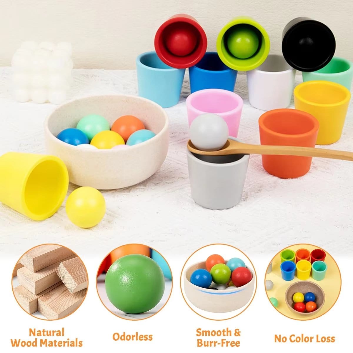 Cilifer®Rainbow Balls in Cups Toddler Toys - Safe Size & Non-toxic Materials