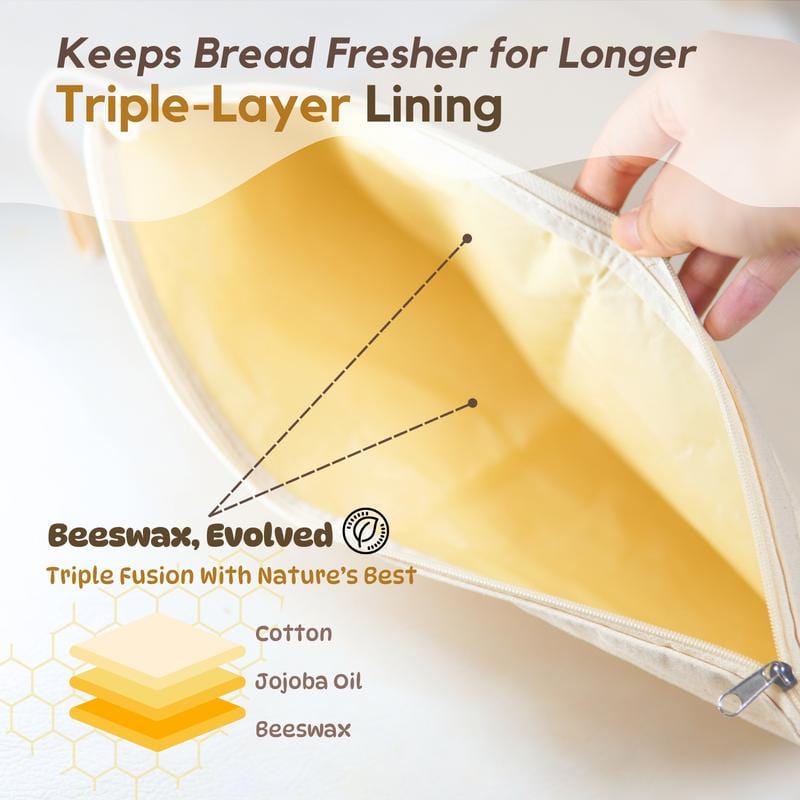 Cilifer®Wide Zipper Access Cotton & Beeswax Bread Bags for Sourdough