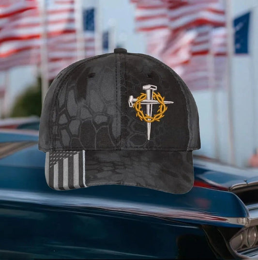 CZTICLE®Jesus Cross with 2 Nails & Thorns Embroidered Adjustable Hat