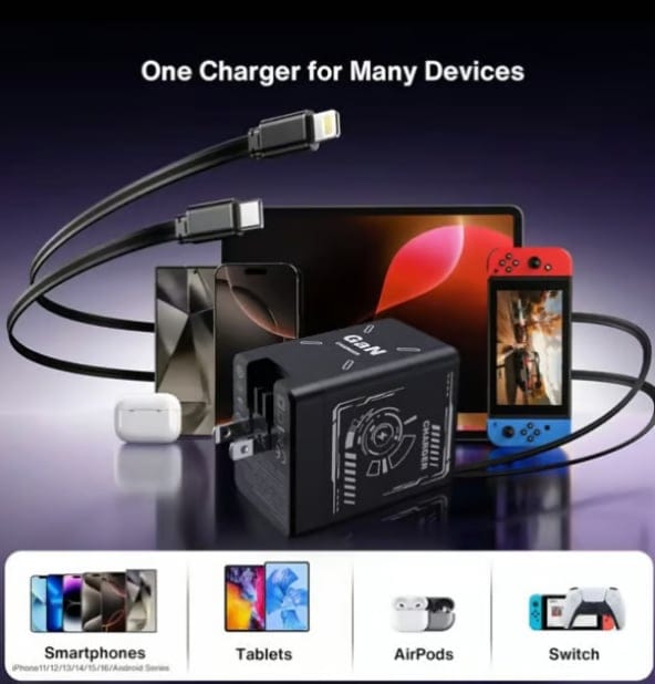 Cilifer®2-in-1 GaN PD3.0  Charger with Retractable Cables(Plug specifications: US standard plug)