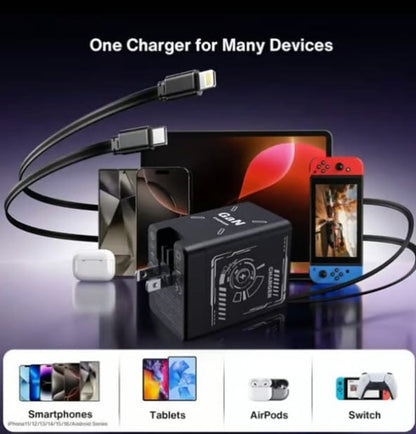 Cilifer®2-in-1 GaN PD3.0  Charger with Retractable Cables(Plug specifications: US standard plug)