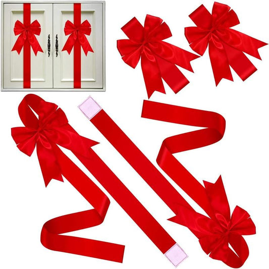 Cilifer®Red Christmas Cabinet Ribbons Bows Large Red Bow Christmas Door Kitchen Cabinet Ribbon Bows Locker for Xmas Holidays Party Decorations Supplies