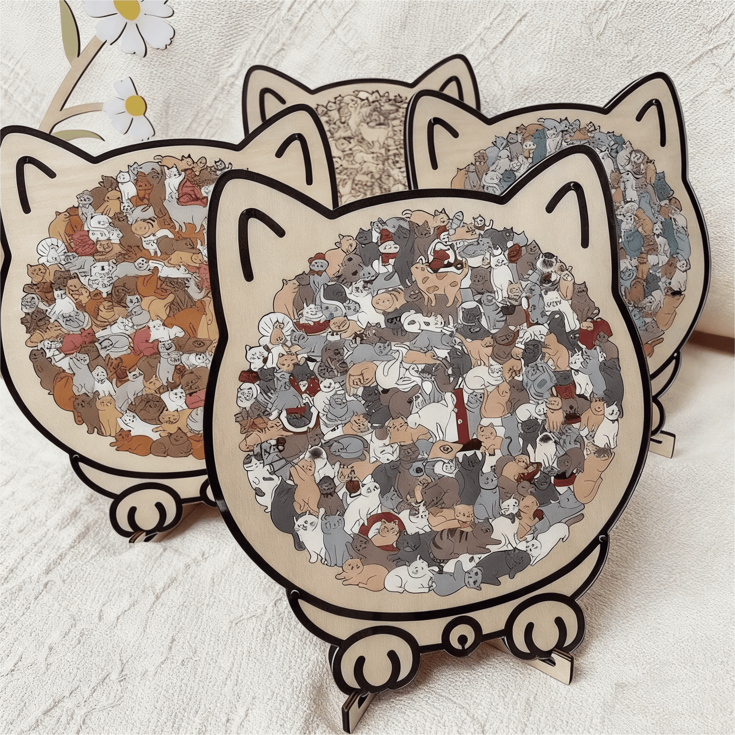 (💖The perfect gift for cat lovers) 🔥🐈135-Pieces Morandi-Colored Cat Shaped Wooden Jigsaw Puzzle🐾