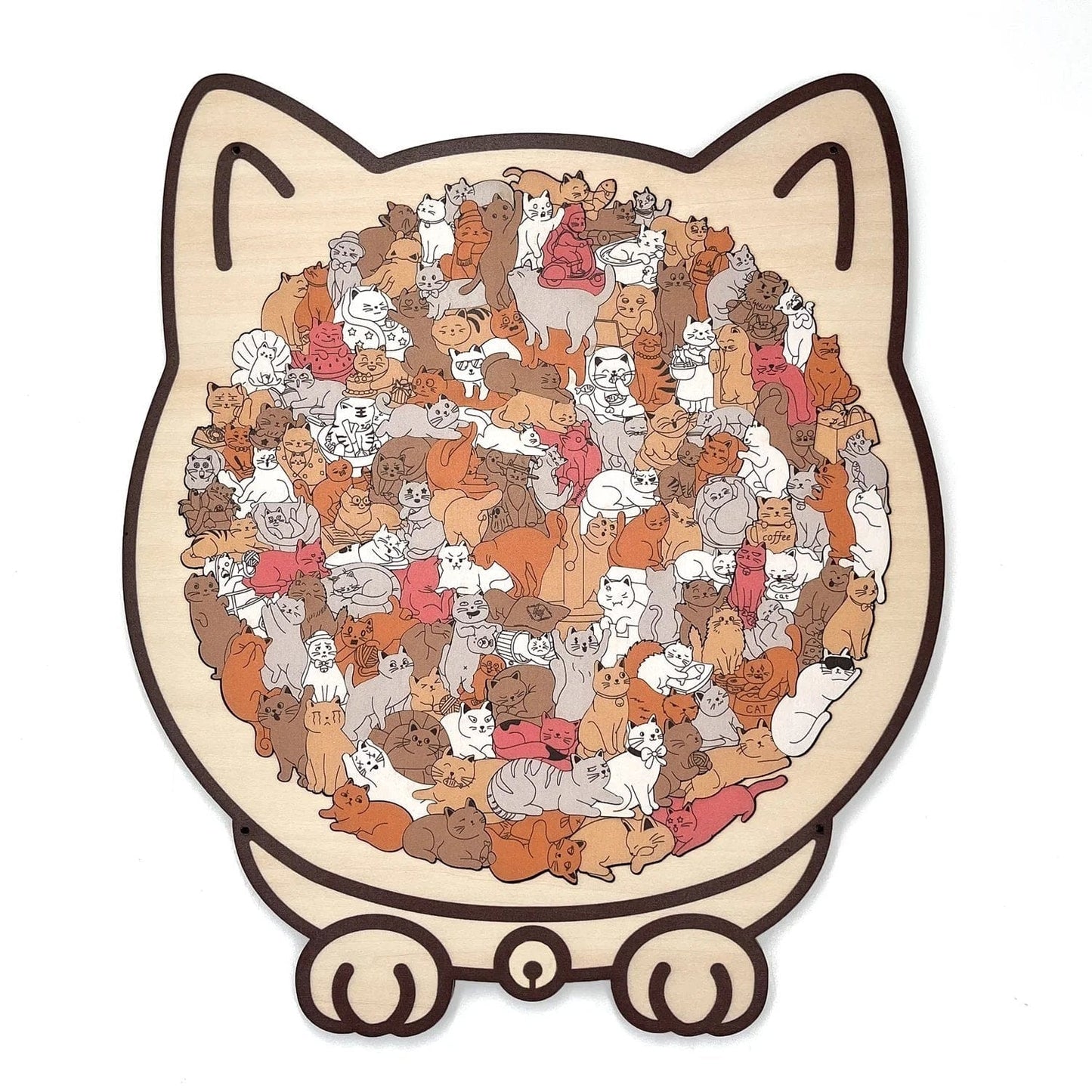 Cilifer®135-Piece Morandi-Colored Cat Shaped Wooden Jigsaw Puzzle